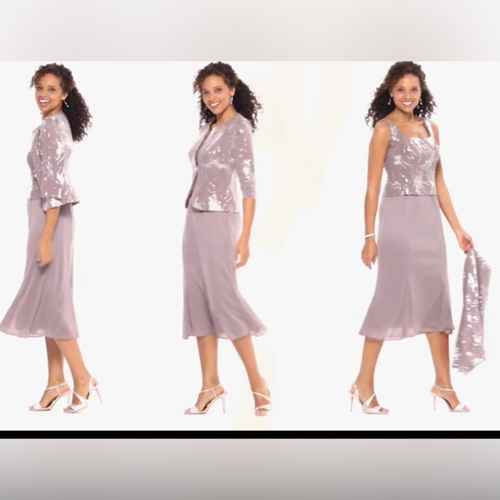 Alex Evenings Gray Midi Trumpet Dress for Night Out - Picture 2 of 9